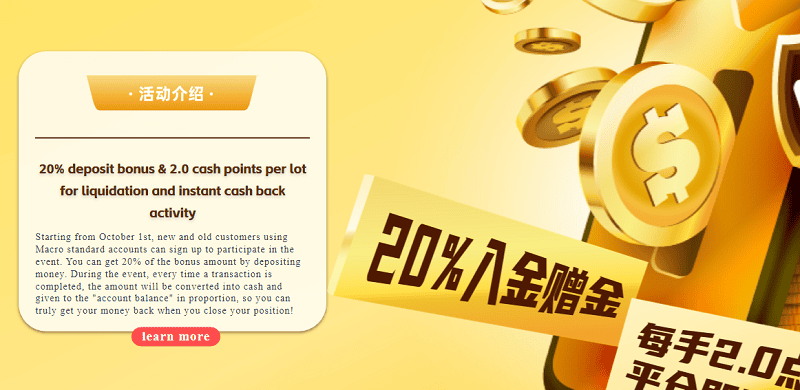 Macro Markets 20% Deposit Bonus and Trading Cashback