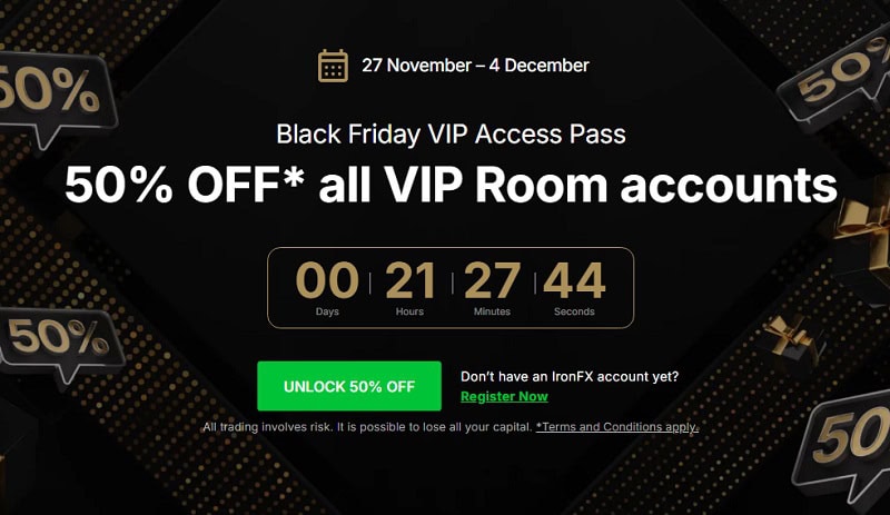 IronFX Launches Exclusive Black Friday VIP Access Pass with 50% Off All VIP Room Accounts