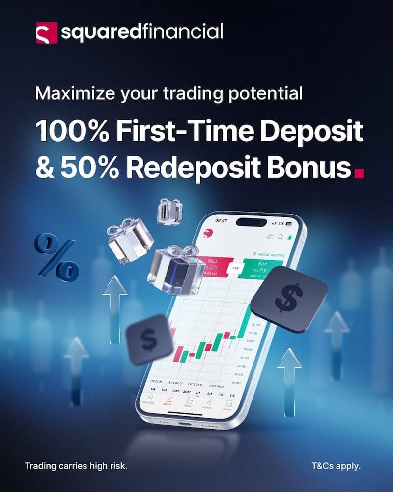 SquaredFinancial - 100% FTD & 50% Redeposit Bonus