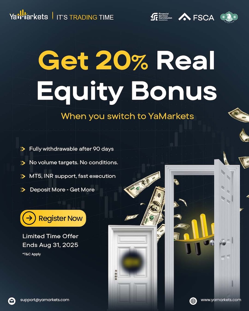 Switch Brokers, Boost Your Capital: YaMarkets Launches Exclusive 20% Real Equity Bonus for Indian Traders