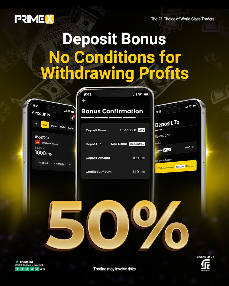 Unlock Your Trading Potential with PrimeX Capital’s 50% Deposit Bonus — Up to $500 Instantly