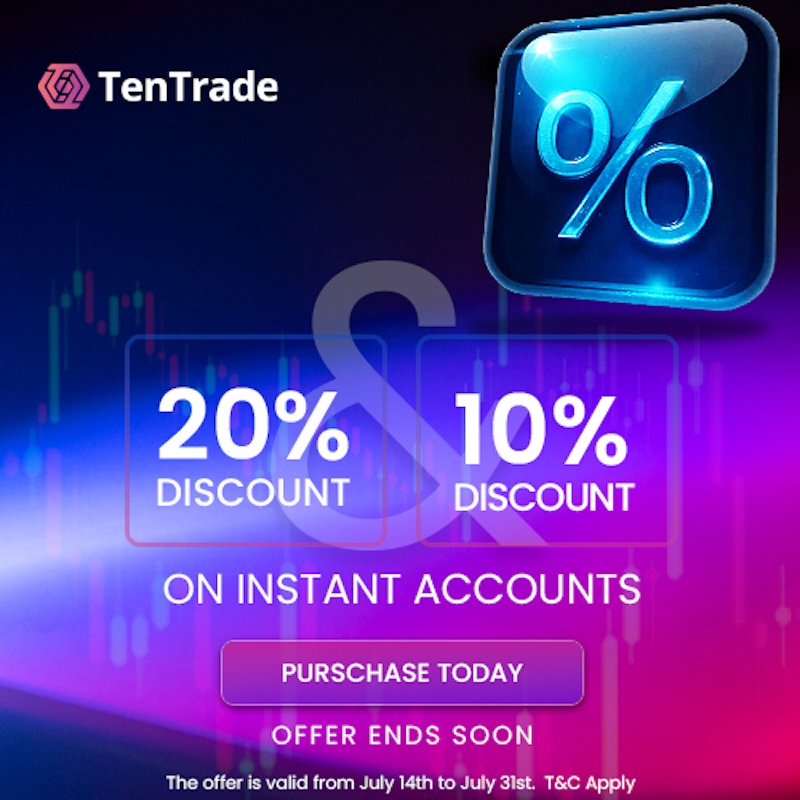 Unlock Trading Power with TenTrade’s Limited July Discounts: 20% Off Funded Accounts, 10% Off Evaluations Until July 31