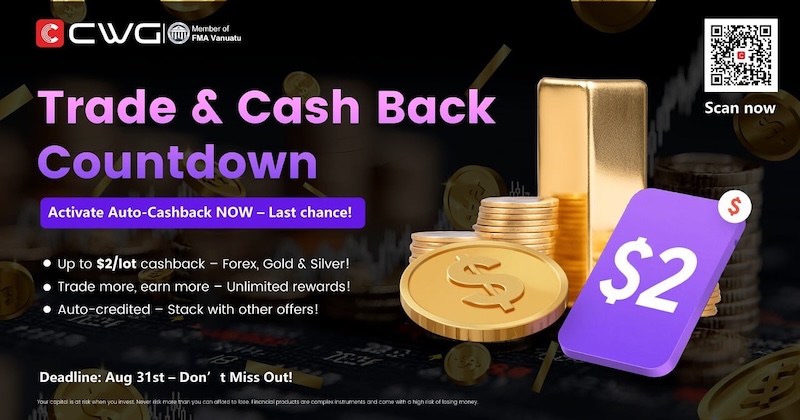 CWG Markets Cashback Promotion Extended Till Aug 31 – Earn Up to $2/Lot on Forex, Gold & Silver Trades