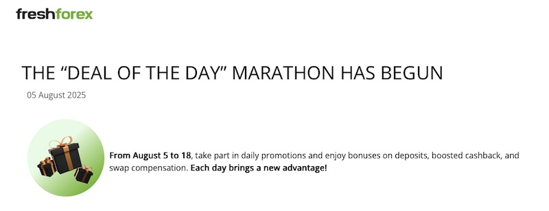 FreshForex Launches “Deal of the Day” Marathon with Daily Depositor Rewards and Trading Incentives