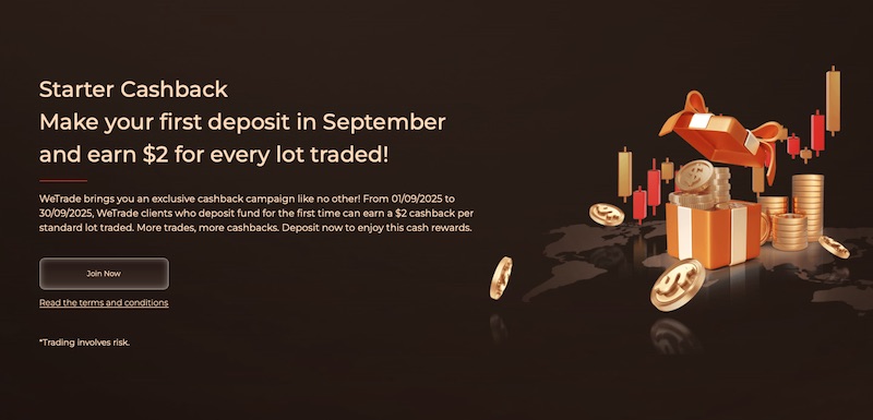 WeTrade Launches “Starter Cashback” Promotion: Earn $2 Per Lot Traded on Your First Deposit This September